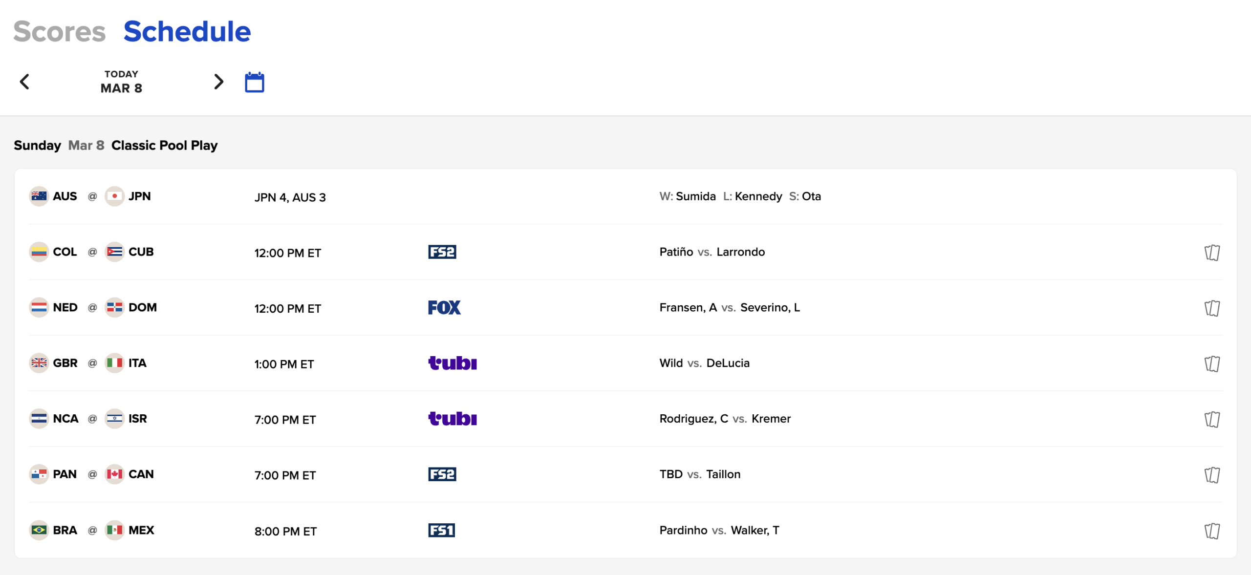 WBC schedule